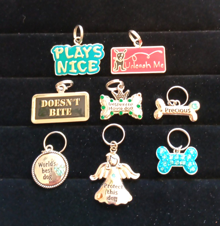 FOR DOGS -Lot of 8 Quality Enamel Charm/Pendant Craft Jewelry Design Rhinestones