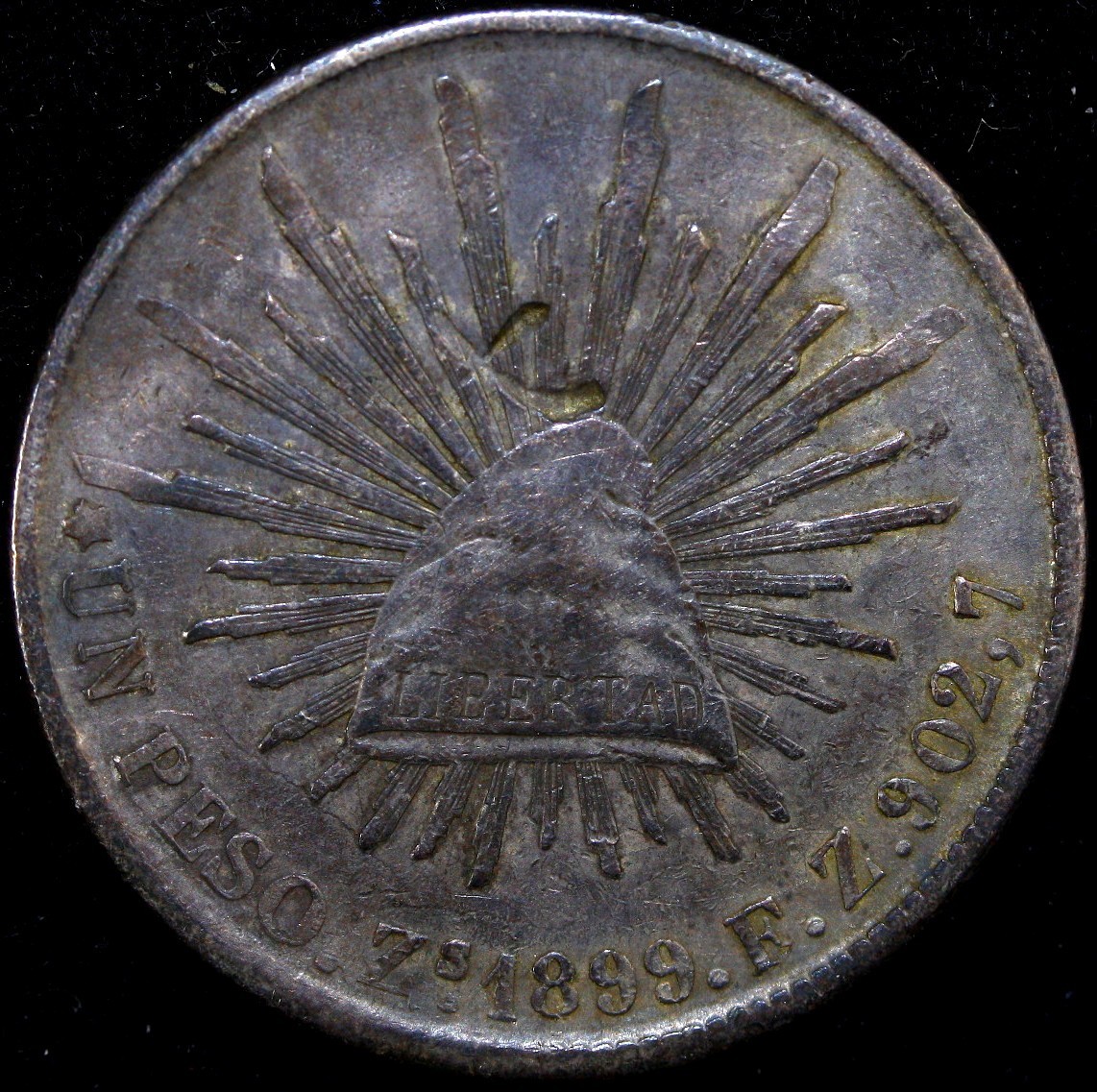 1899 ZS FZ MEXICO SILVER COIN PESO, XF DETAIL CHOPNARK #M1