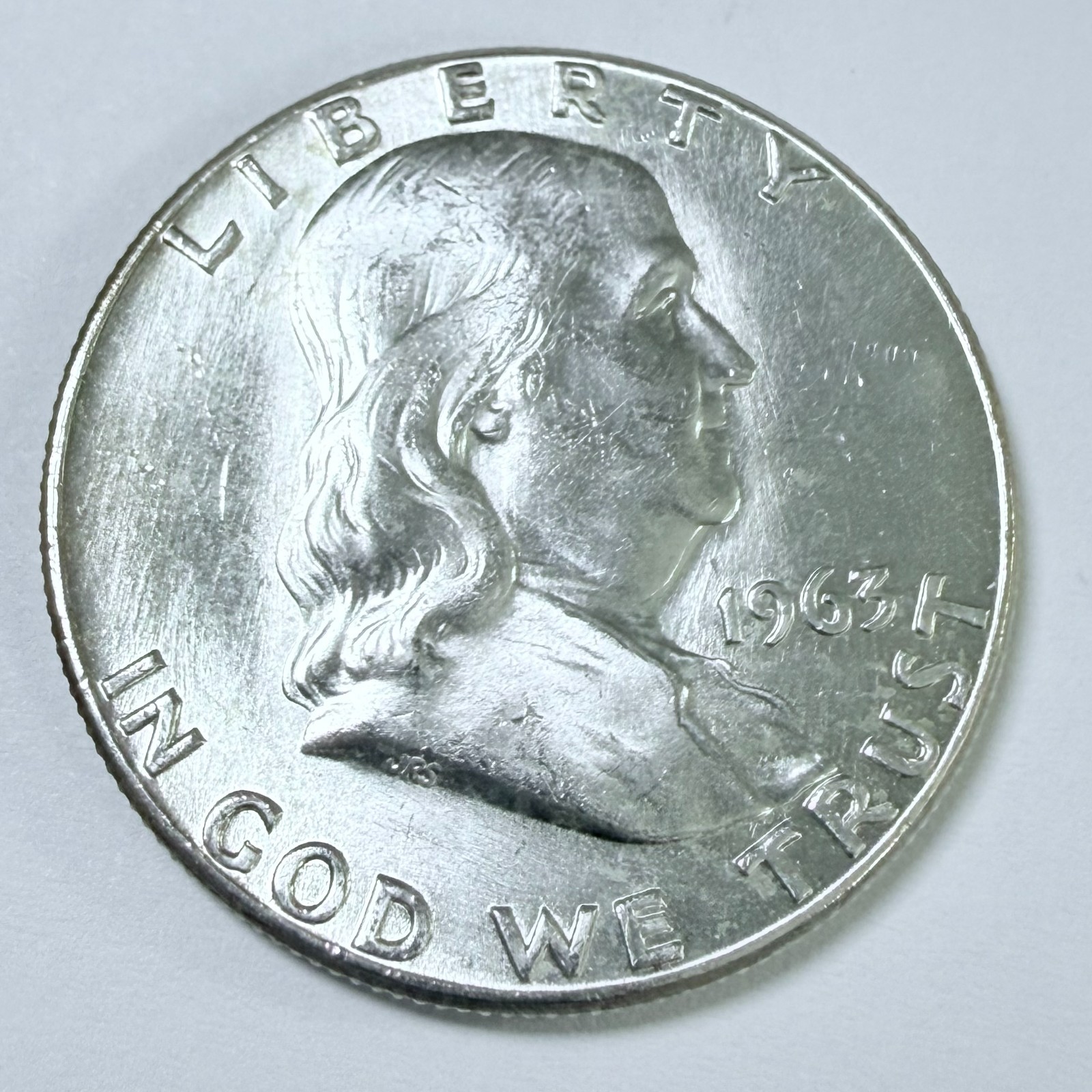 1963 Franklin Silver Half Dollar 90% Silver About Uncirculated Details #10337