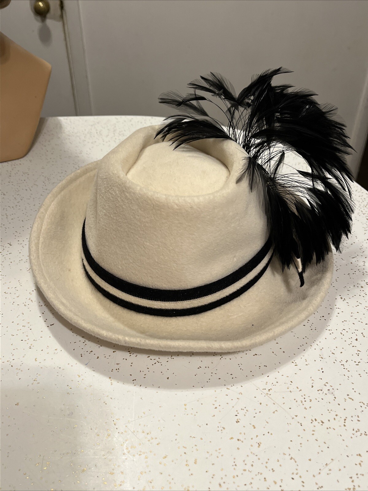 Womens Formal Wool Felt Fedora Fancy Feather Hat - Derby Wedding Tea Party