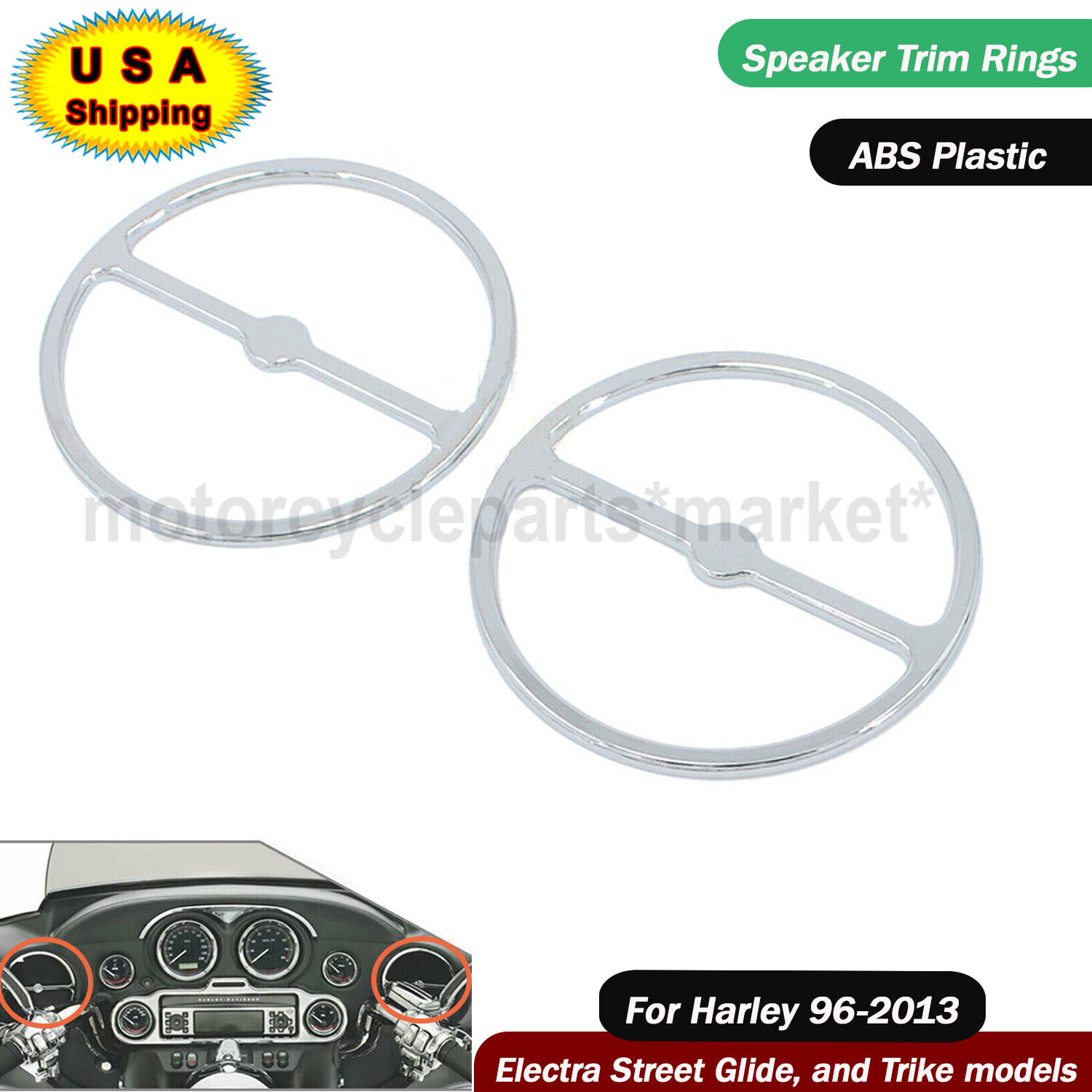 ABS Speaker Trim Ring Cover For Harley 96-2013 Electra Street Tri Glide FLHTCUTG
