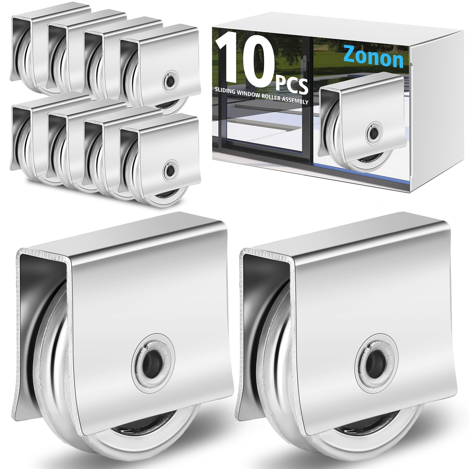 Zonon 10 Pcs Sliding Windows Rollers Assembly Cabinet Silver