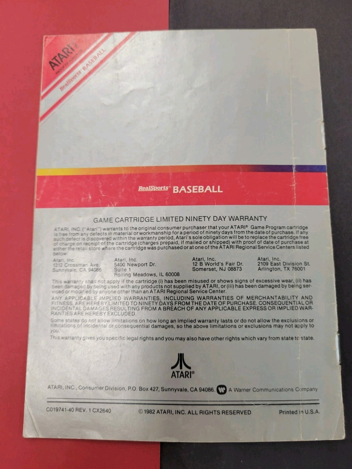 VINTAGE 1982 ATARI 2600 REALSPORTS BASEBALL INSTRUCTIONS