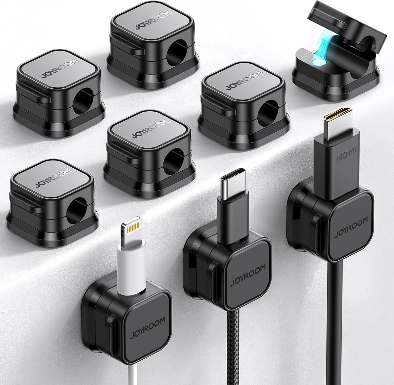 JOYROOM 9 Pack Magnetic Cable Clips Desk Wire Cord Holder Under Desk Organizer