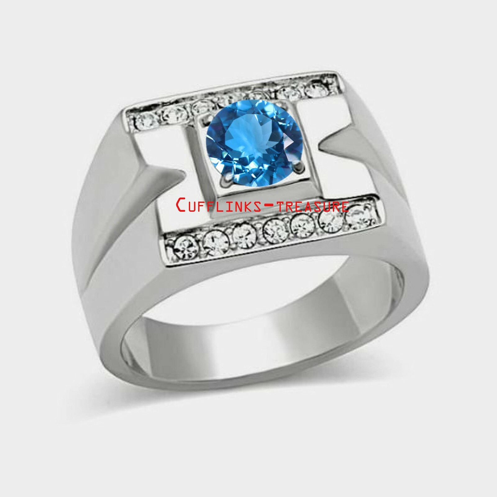 Natural Blue Topaz & CZ Gemstones with 925 sterling Silver  Ring For Men's #6870