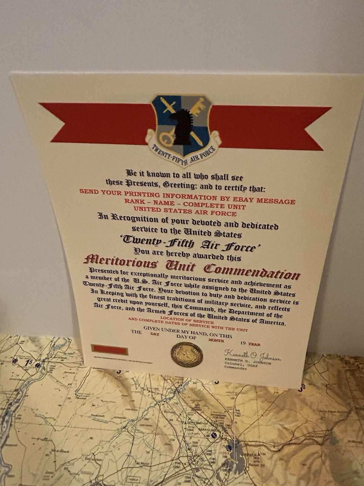 U.S. AIR FORCE / 25TH AIR FORCE - MERITORIOUS UNIT COMMENDATION CERTIFICATE