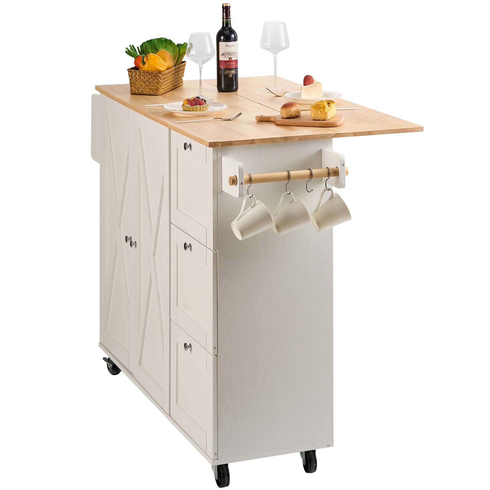 Kitchen Island Cart with Solid Wood Top, 45.3" Width Mobile Carts with Storage