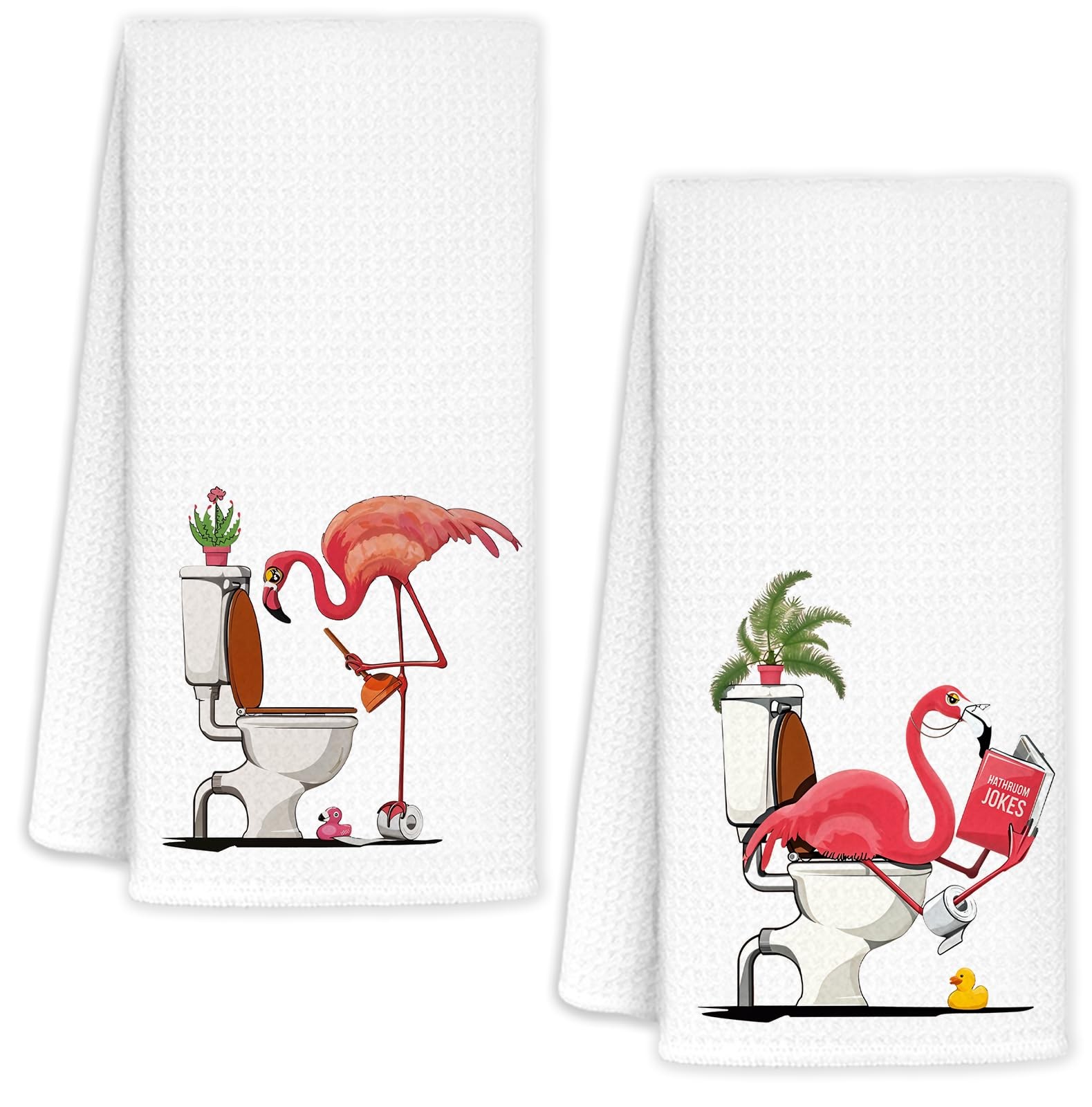 Funny Flamingo Hand Towels for Bathroom Set of 2, Hot Pink Bird Towels for Ba...