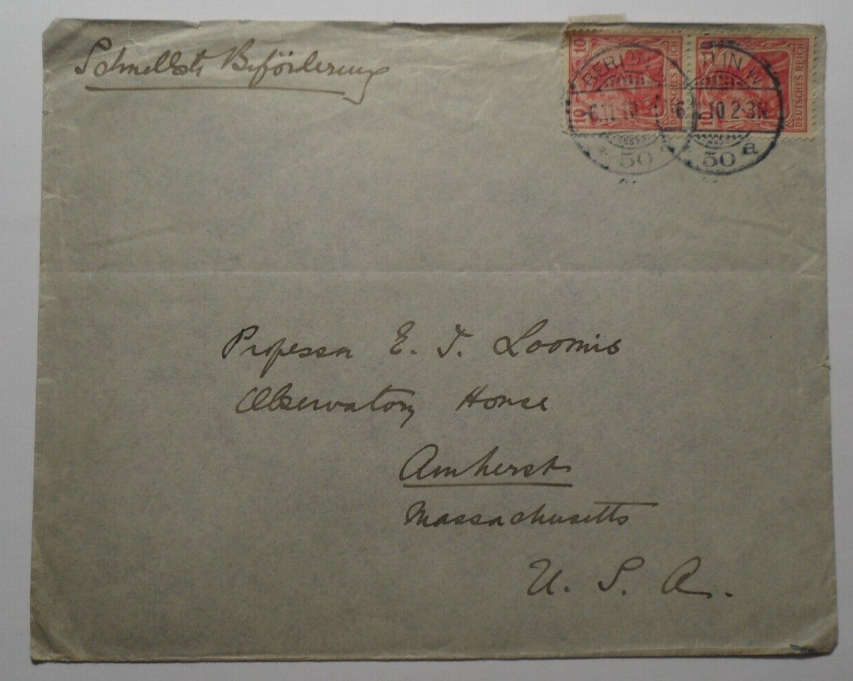 STAMPMART : GERMANY BERLIN 1910 CANCEL COVER USED TO MASSACHUSETTS USA