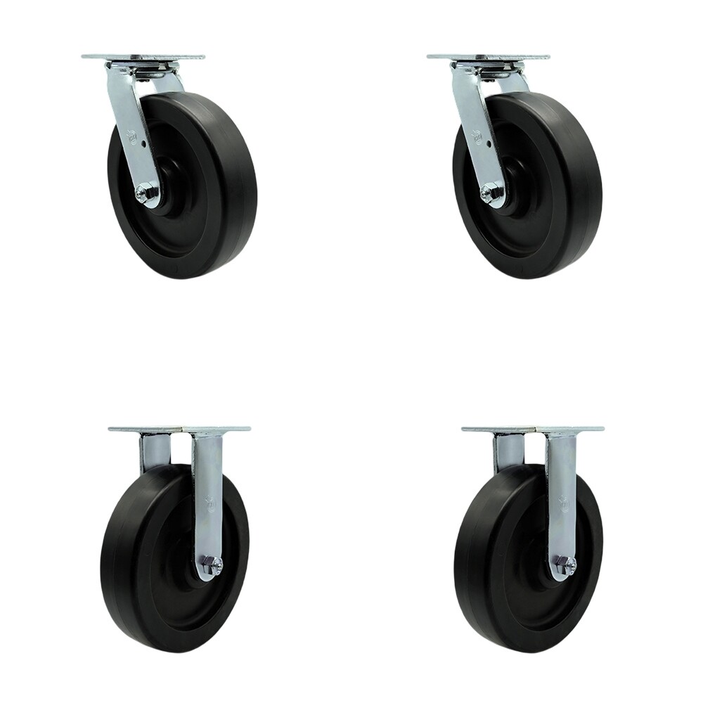 8 Inch Polyolefin Caster Set with Ball Bearings 2 Swivel Lock 2 Rigid SCC