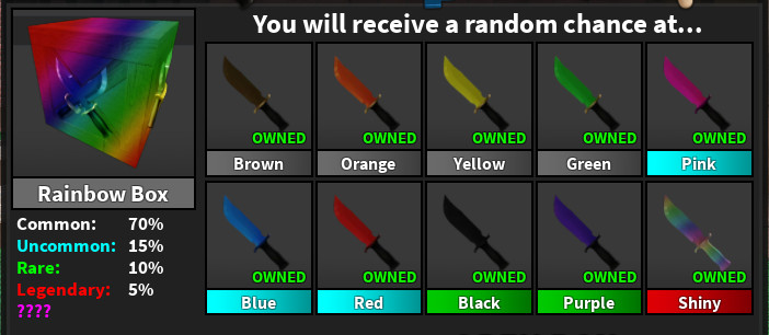 RAINBOW KNIFE B0X MURDER MYSTERY 2 🌈💚FAST DELIVERY🌈🧡MM2 R0BLX💜🌈10 KNIVES
