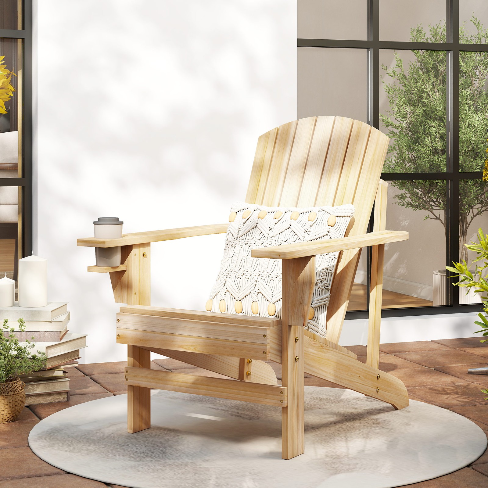 Wood Adirondack Chair, Wooden Outdoor & Patio Seating for Fire Pit, Natural