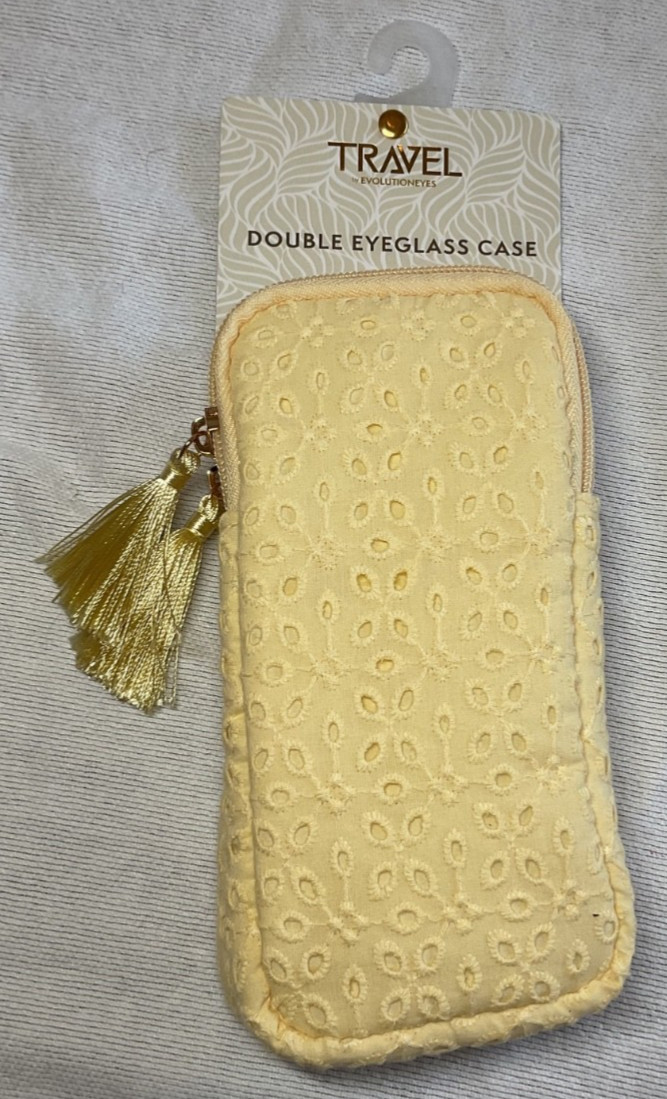 EVOLUTION EYES TRAVEL DOUBLE EYEGLASS CASE 7 X 3 YELLOW EYELET NWT