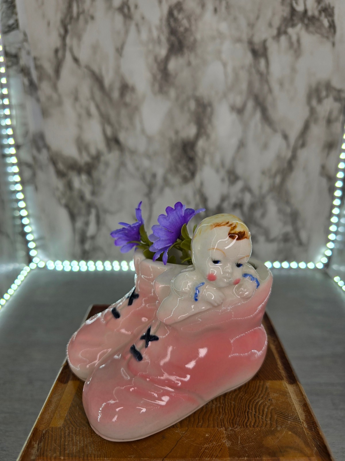 1960s Ceramic Planter Pink Baby shoes with Tiny Baby