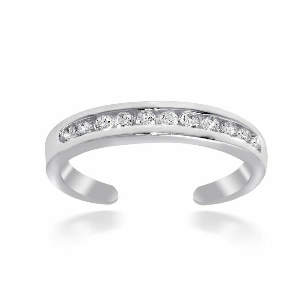 Channel-Set Adjustable Toe/Midi Ring 14K White Gold Fn 0.30 ct Simulated Diamond