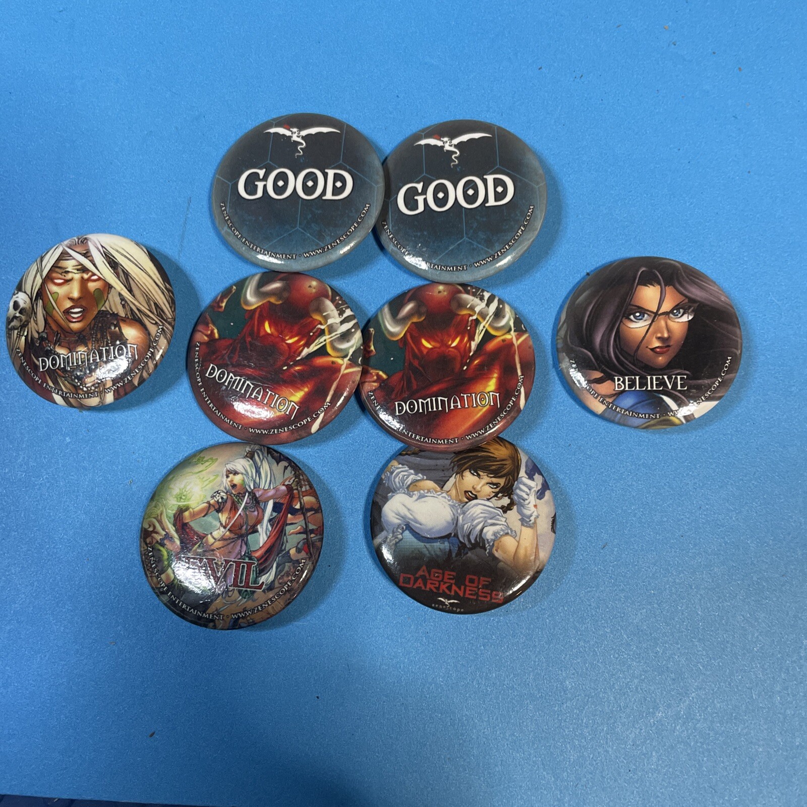 Zenescope Set Of  8 Pin backs, 6 Different Pins