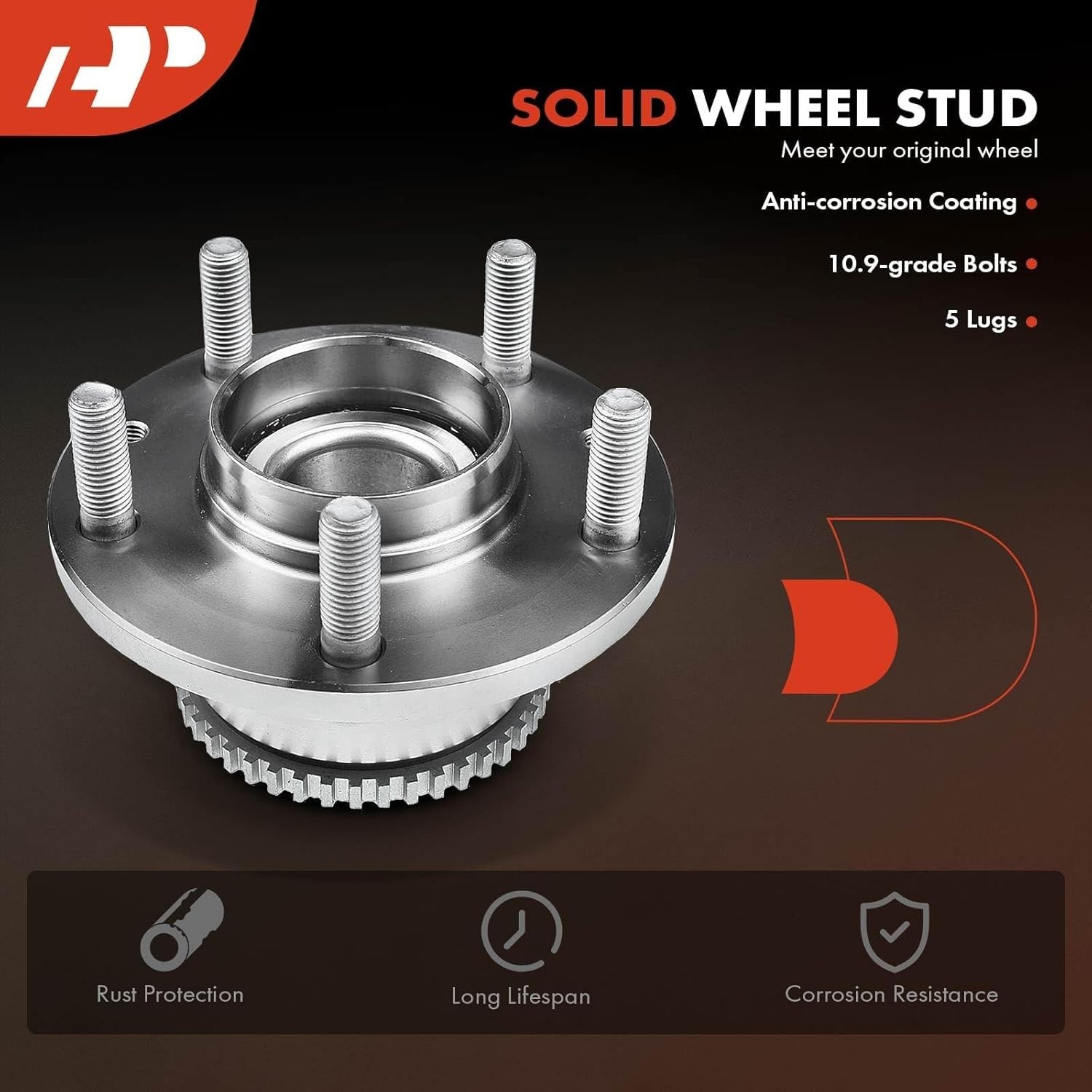 Rear Wheel Bearing and Hub Assembly with ABS Ring & 5-Lug Compatible with Kia