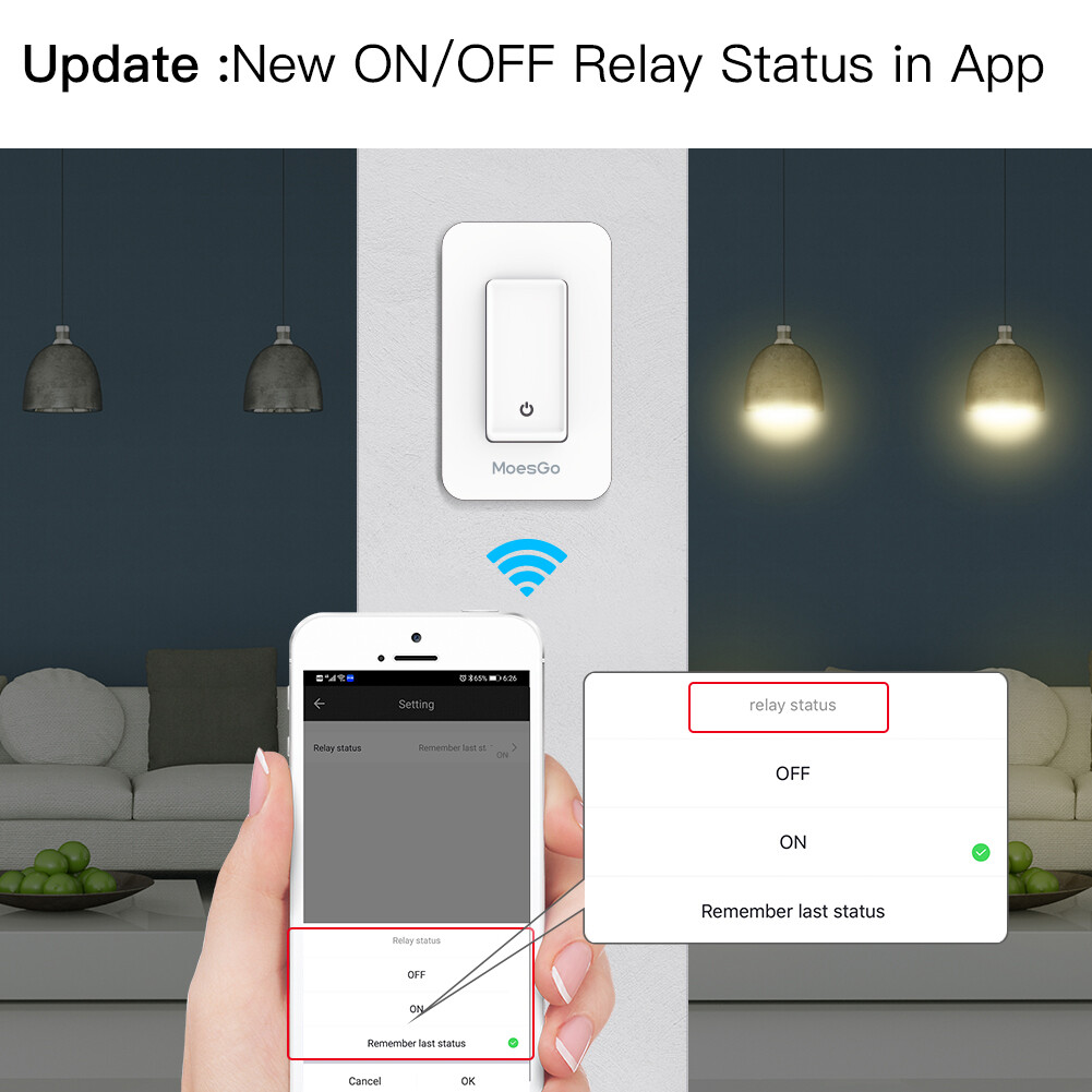 MOES WiFi Smart Light Switch No Neutral Wire Required No Capacitor Remote 2 Pack