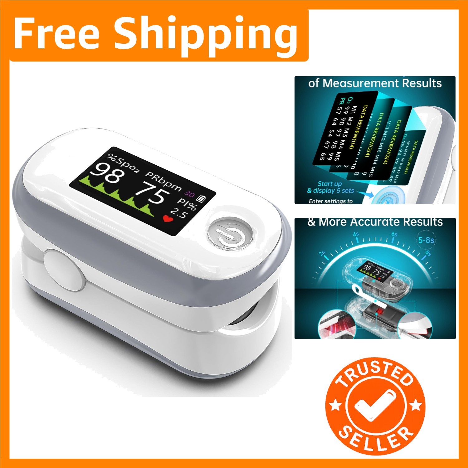 Accurate Fingertip Pulse Oximeter: 50 Hours Battery Life & Soft Silicone Design