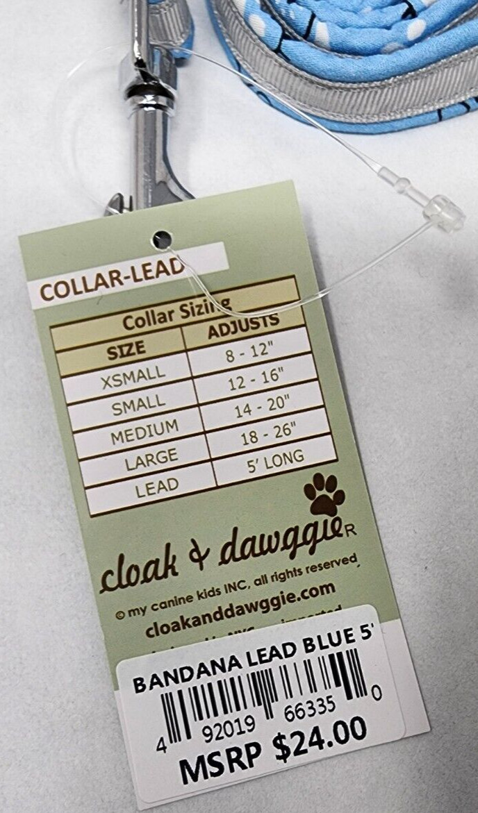 My Canine Kids Bandana Dog Leash, Lead Blue 5', 100% cotton