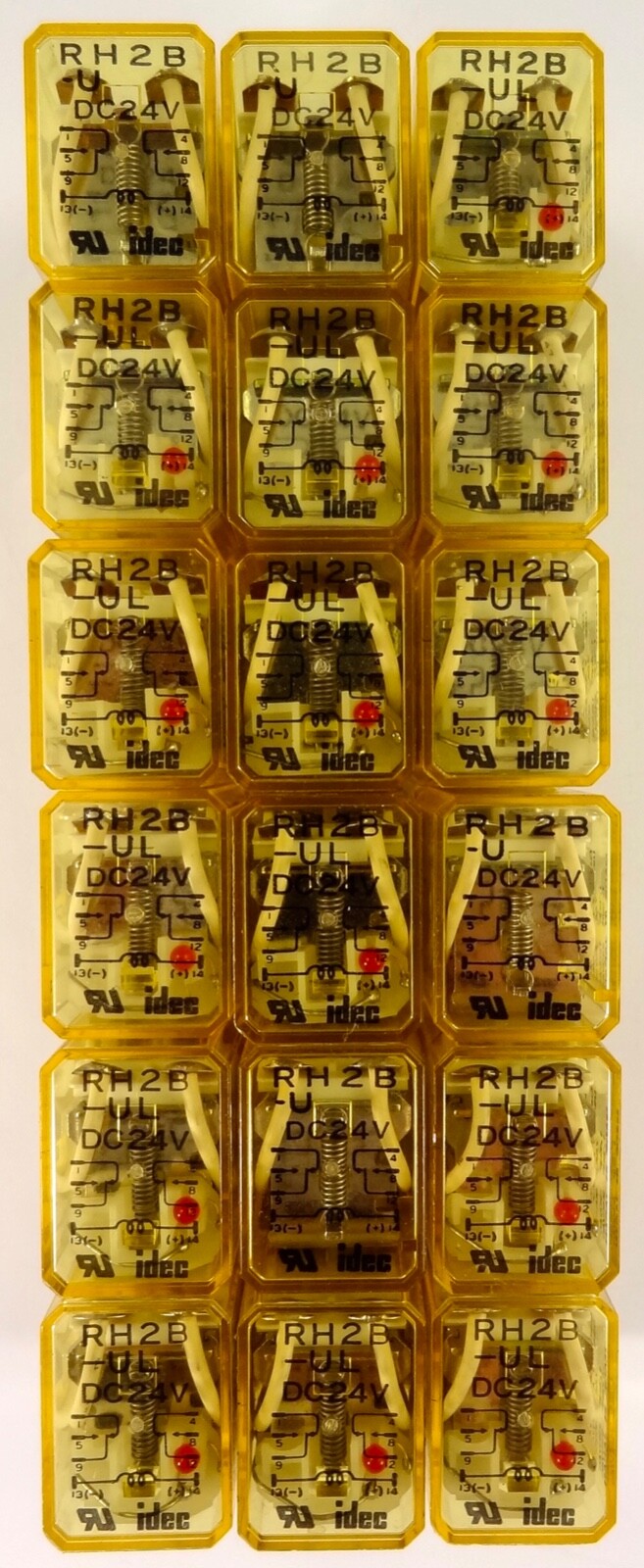 18 Piece Lot Of IDEC RH2B-UL-DC24, DPDT, 10A, 24VDC, Relays, Previously Used