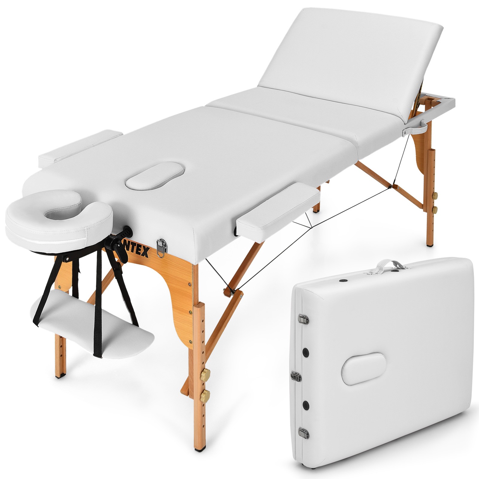 Giantex 84"L Adjustable Spa Bed Portable Massage Table 3 Fold w/Carry Case White