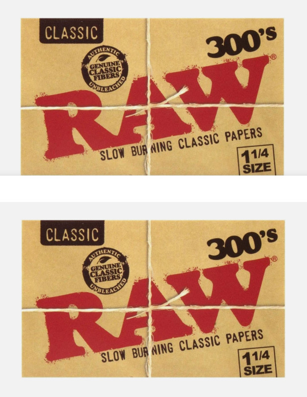 RAW 300"s Classic Authentic  Rolling Papers 2 PACKS 1.25 (1 1/4 size)