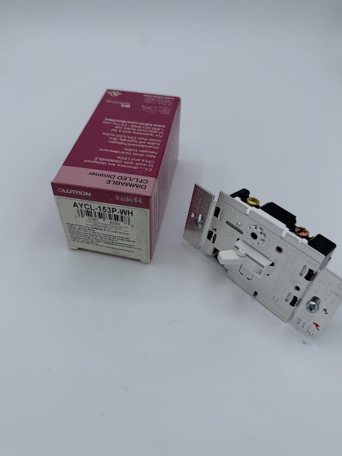Lutron AYCL-153P-WH Ariadni C-L Dimmer Wall Switch White CFL LED 3-Way 120V