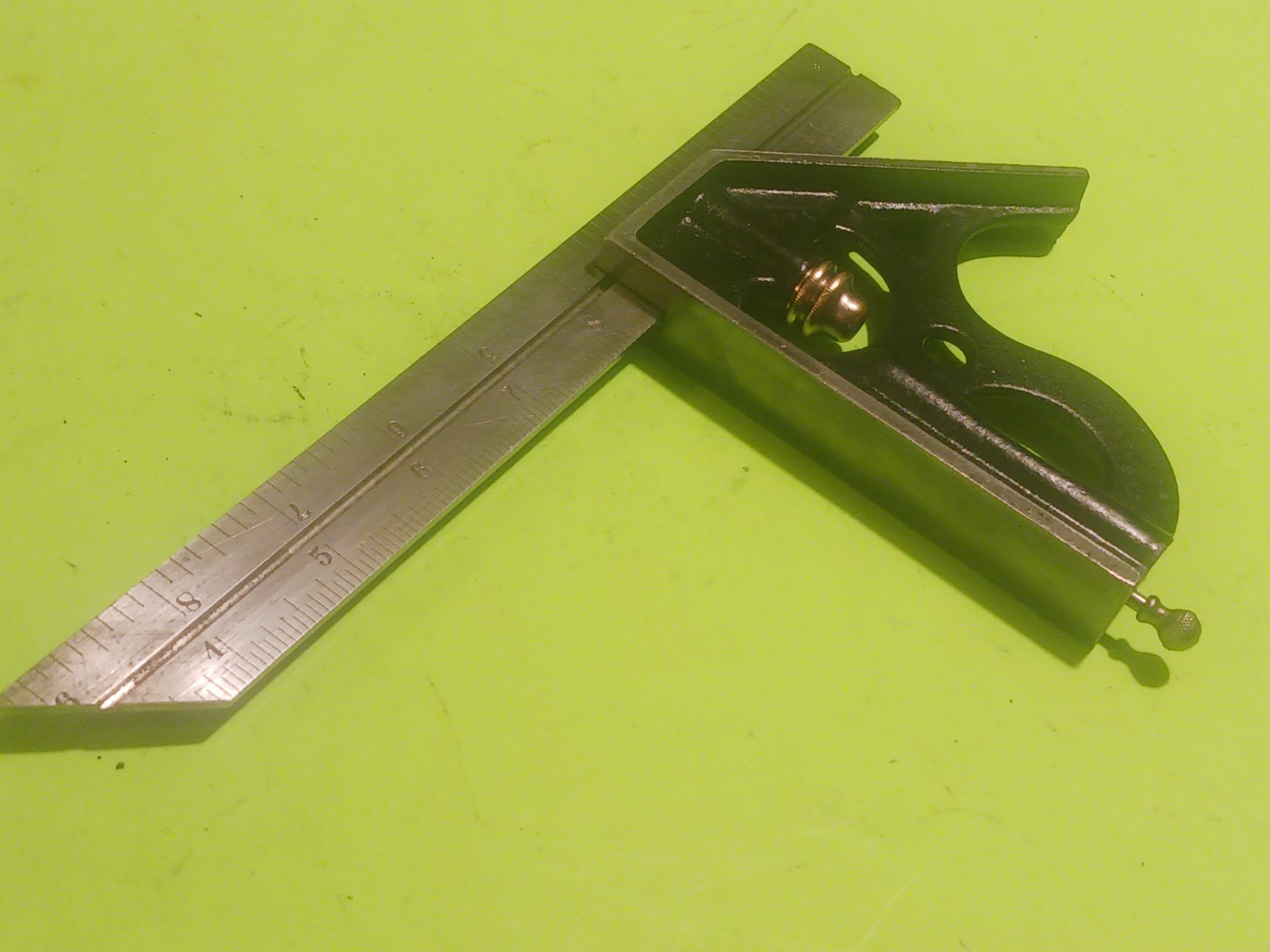 ANTIQUE ATHOL MACH CO. COMBINATION SQUARE 3PCS HEAD,STARRETT 9" RULE & SCRIBE