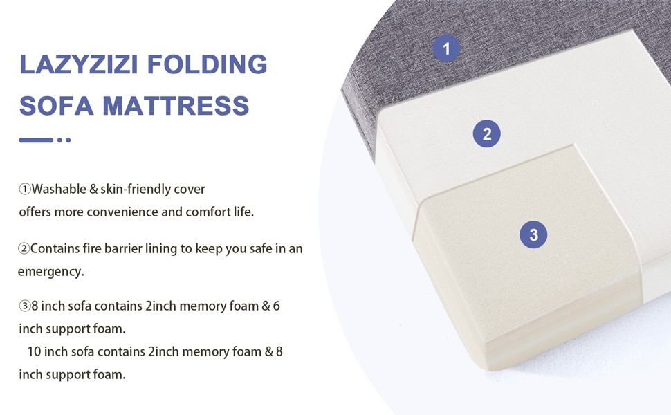 Floor Sofa Bed, Convertible Sleeper Lounge Couch Folding Mattress with 2 Pillows