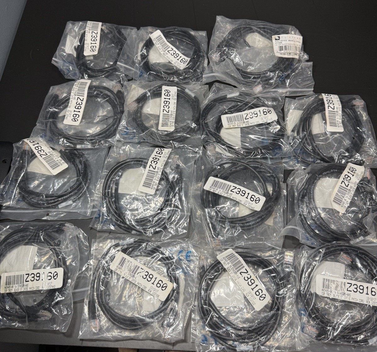 Lot of 15 Quiktron 570-135-005 5ft Black Cat5e Snagless Ethernet Cables New