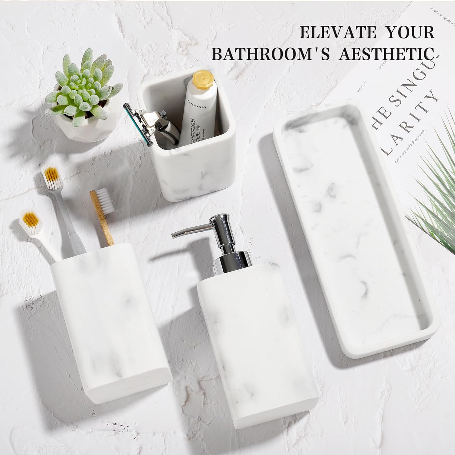 Modern 4-Piece Bathroom Accessories Set in White for Elegant Home Decor