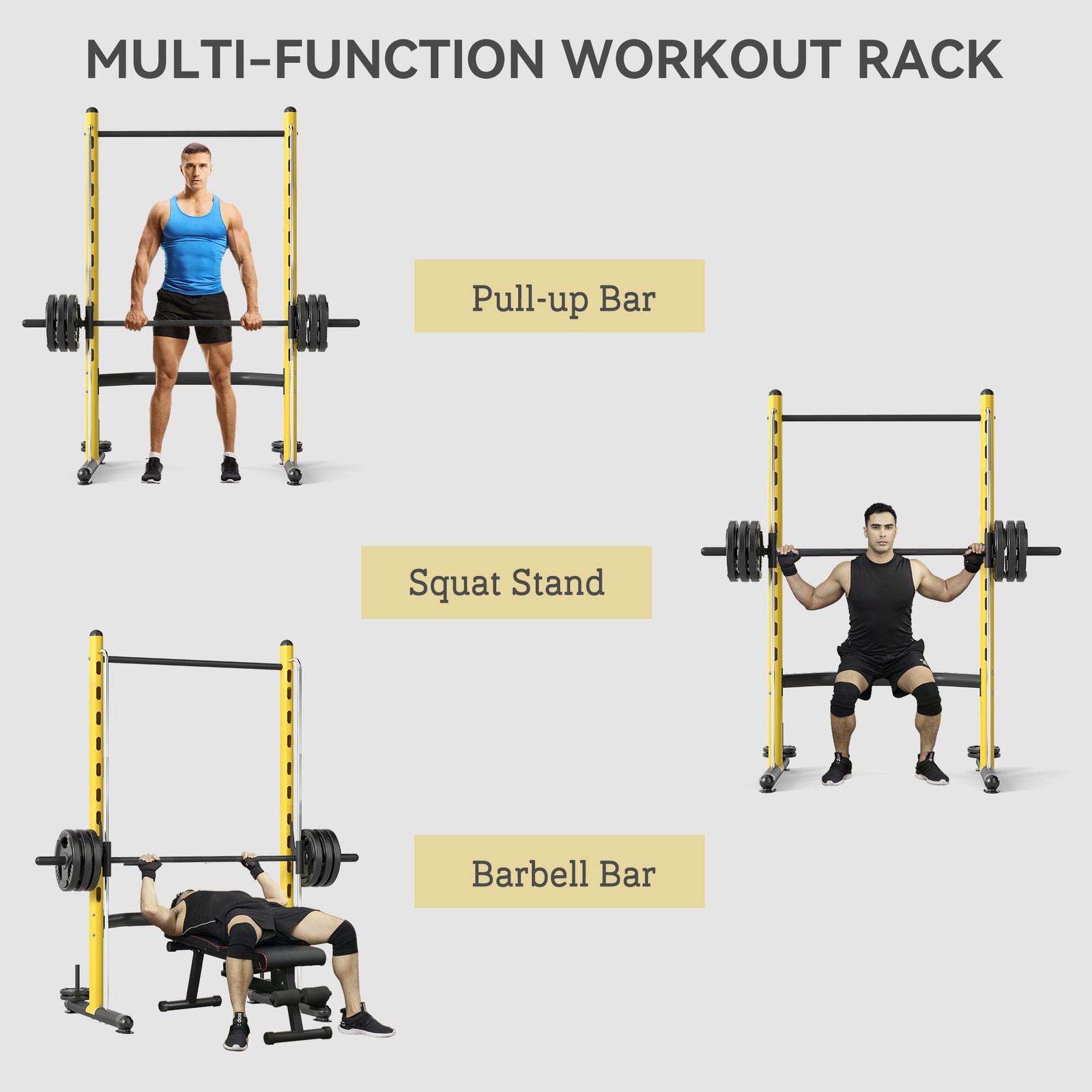 Soozier Adjustable Squat Rack with Pull Up Bar and Barbell Bar Bench Press