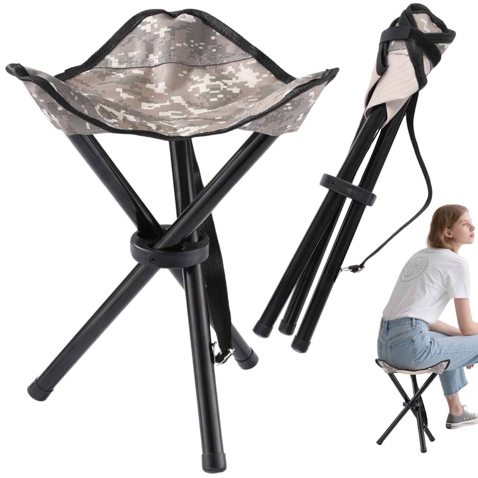 Travel Folding Camping Stool, 14.6 inches Lightweight Outdoor Tripod Chair an...