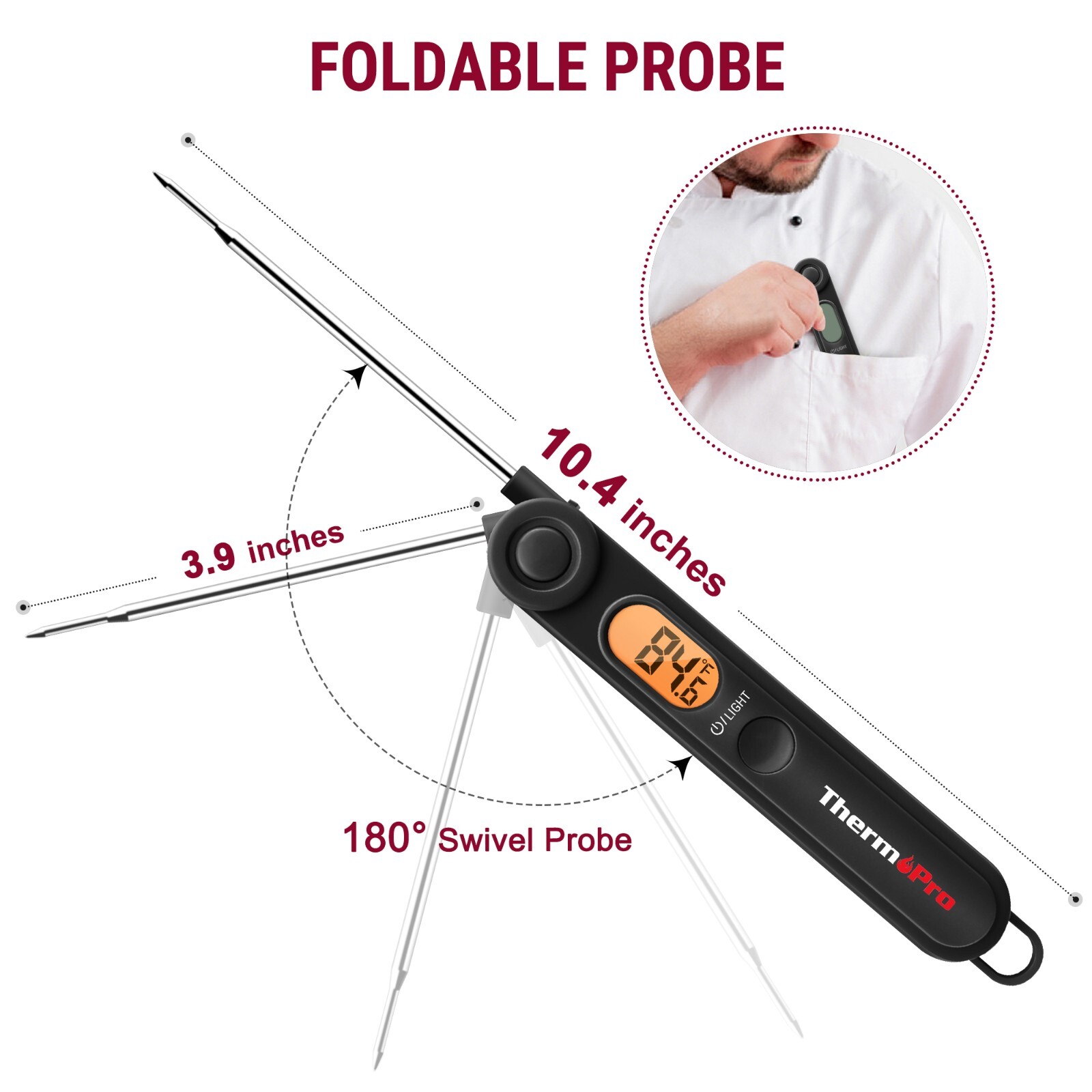 ThermoPro TP03BW Instant Read Digital LCD Magnet Meat Thermometer For BBQ Smoker