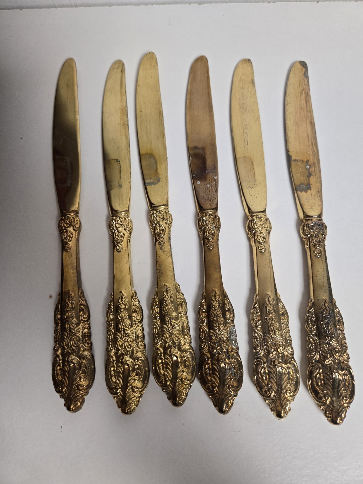 Set Of 6 Godinger Baroque Knives Gold Antique Vintage