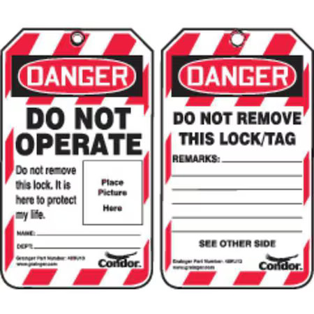 Condor 48Ru13 Lockout Tag, Danger, Plastic, 3 1/4 In Width, 5 3/4 In Height,