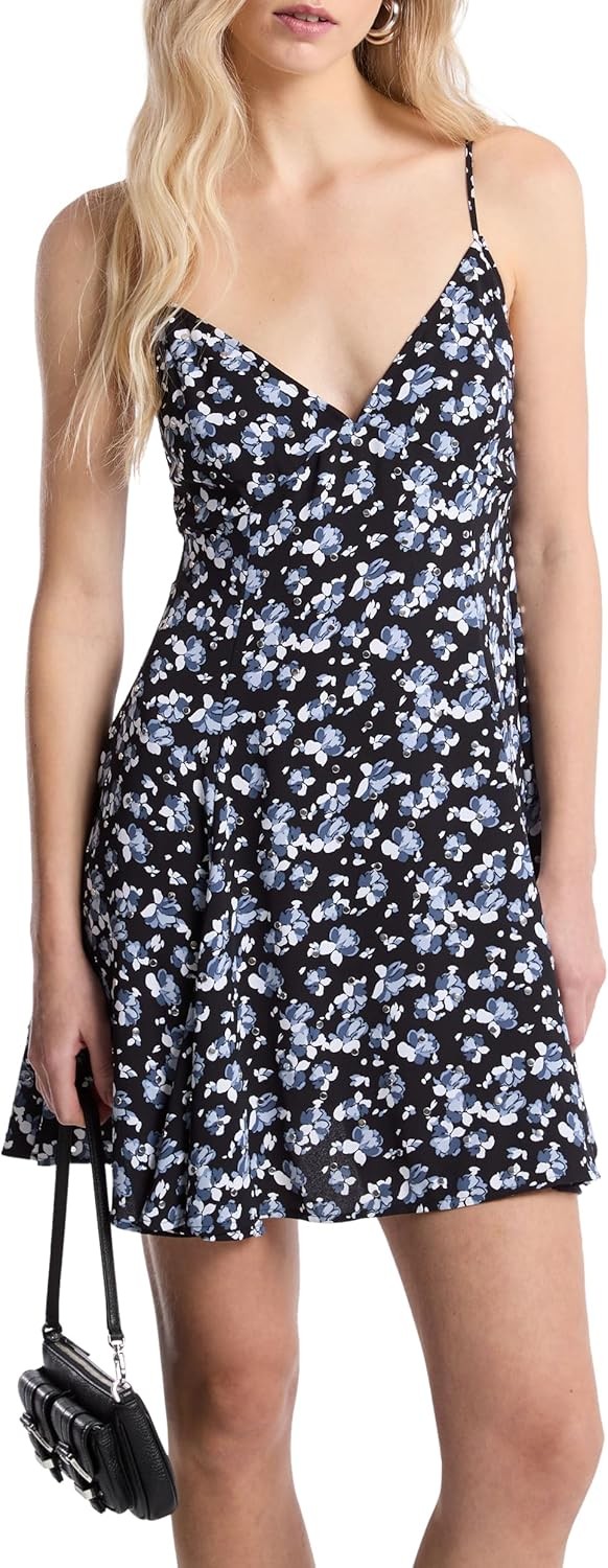 Michael Kors Women's Studded Floral Mini Dress Chambray Size 00 NEW $258 MSRP