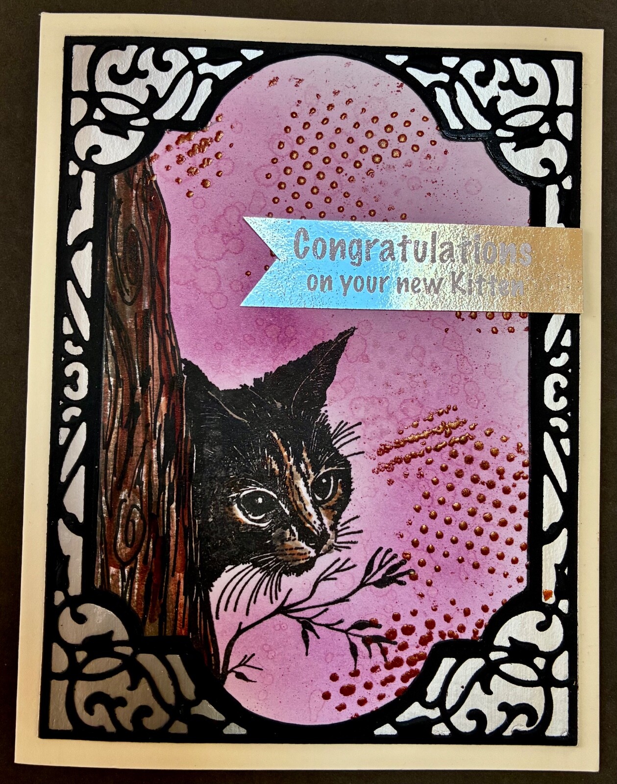 CONGRATULATIONS - NEW KITTEN - handmade MIXED MEDIA card by Dee