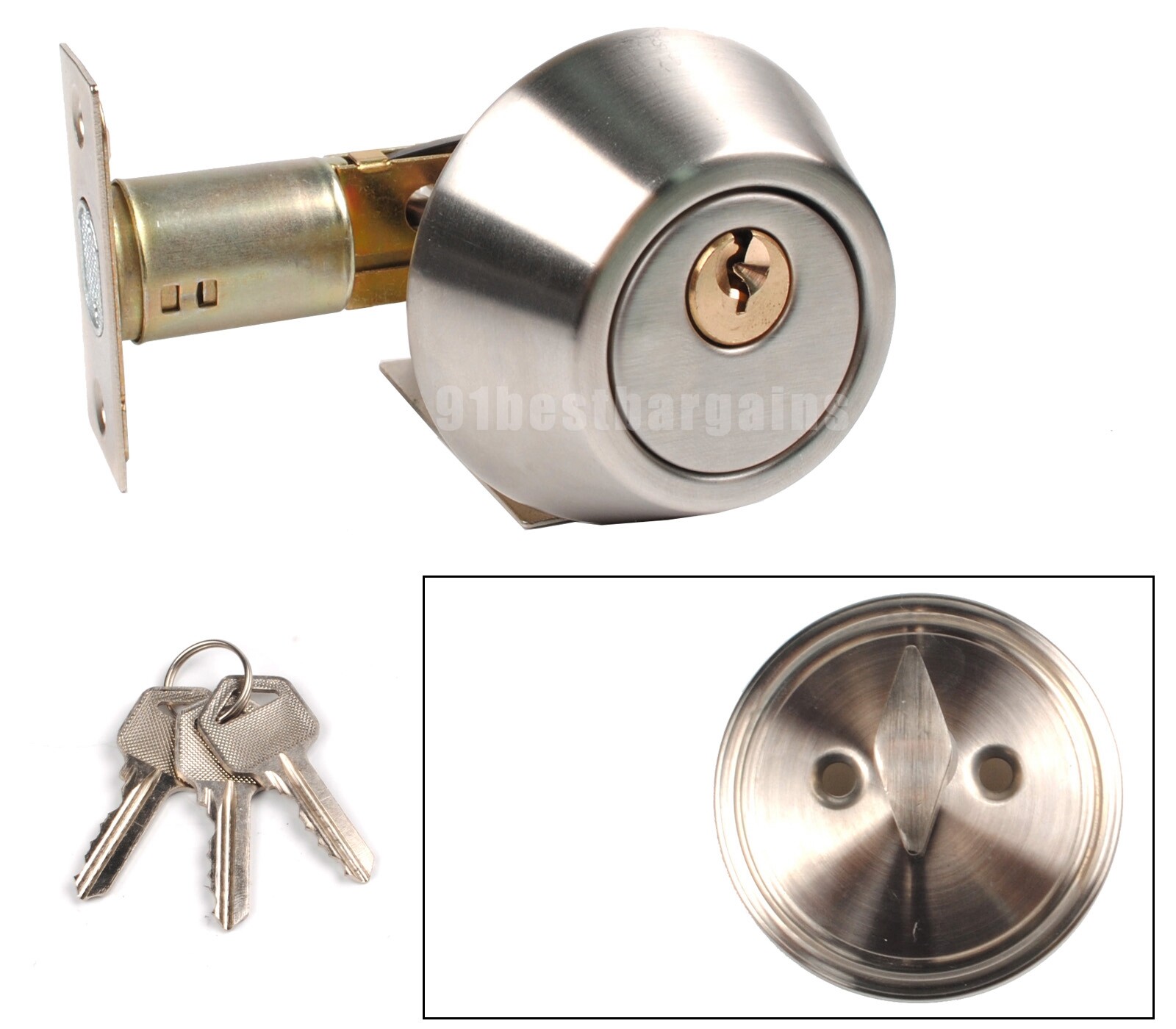 Brand New Dead Bolt Single Cylinder Satin Nickel 30-50mm Door Lock Set 3 keys