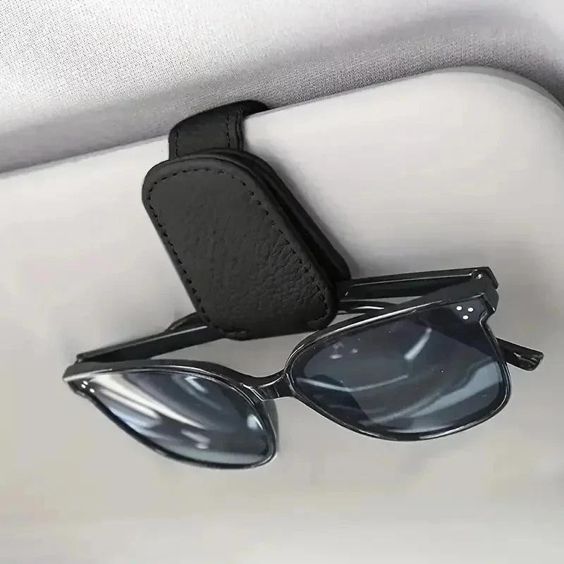 New Sunglasses Glasses Card Ticket Magnetic Clip Car Sun Visor Leather Holder