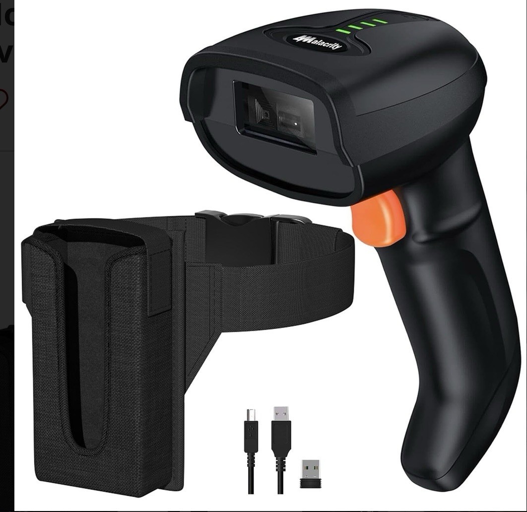 Bluetooth Wireless Barcode Scanner w/Holster 1800mAh Rechargeable 3 Modes Black