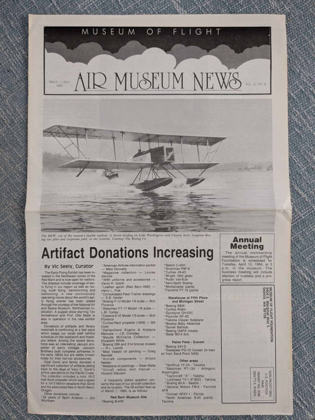 Vintage Museum of Flight~Air Museum News  March-April 1984