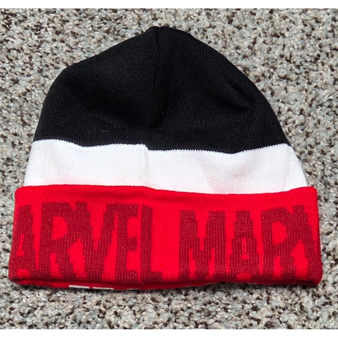 Marvel Beanie Hat Black White Red Logo One Size Kids