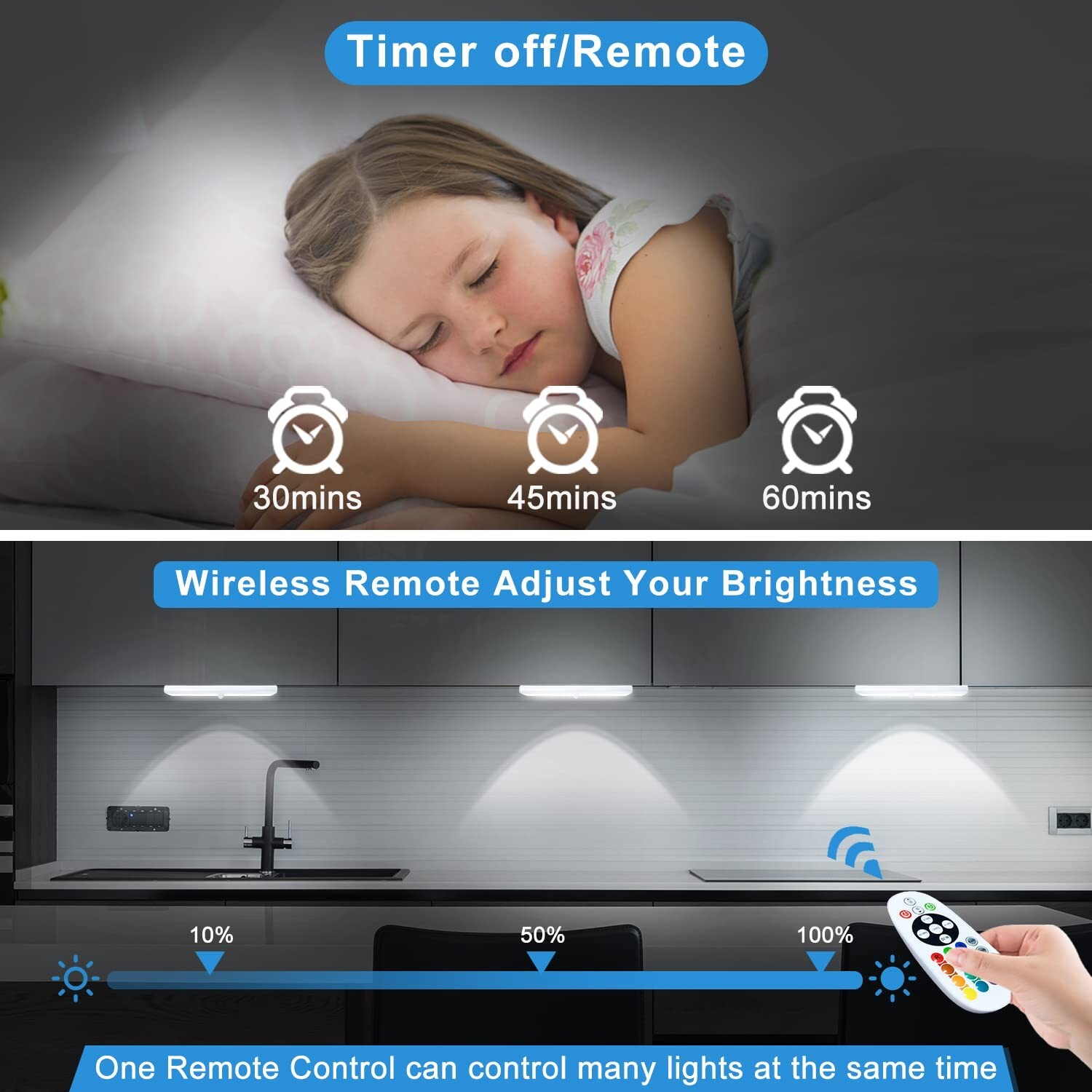 Remote Control RGB Lights Under Cabinet Lighting Rechargeable, 48-LED Wireles...