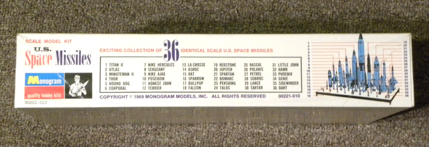 SPACE MISSILES, Momogram, 36 Scale Models, Kit PS 221 300, circa 1969, OPENED