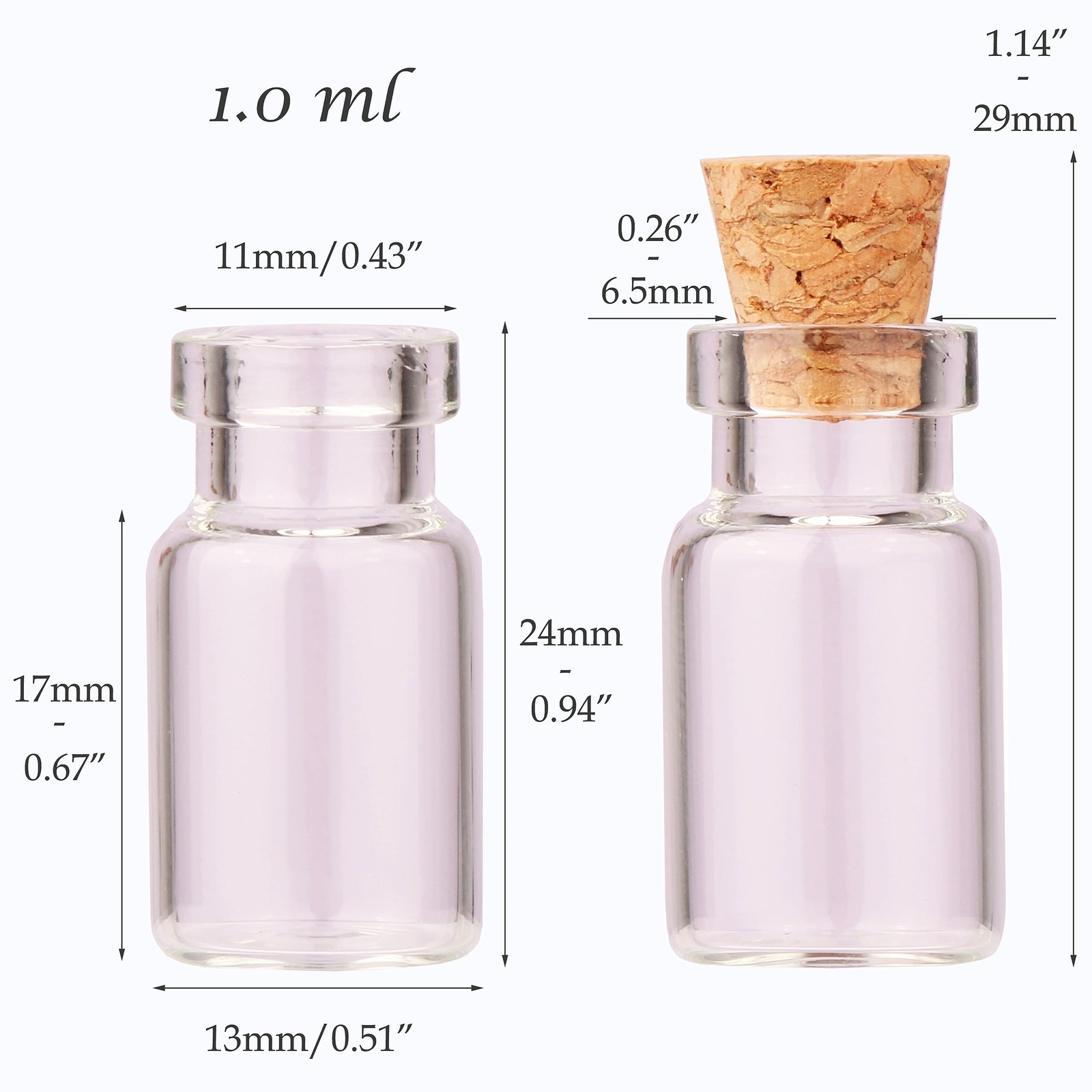 MaxMau 100pcs 1ml Small Mini Glass Bottles Jars with