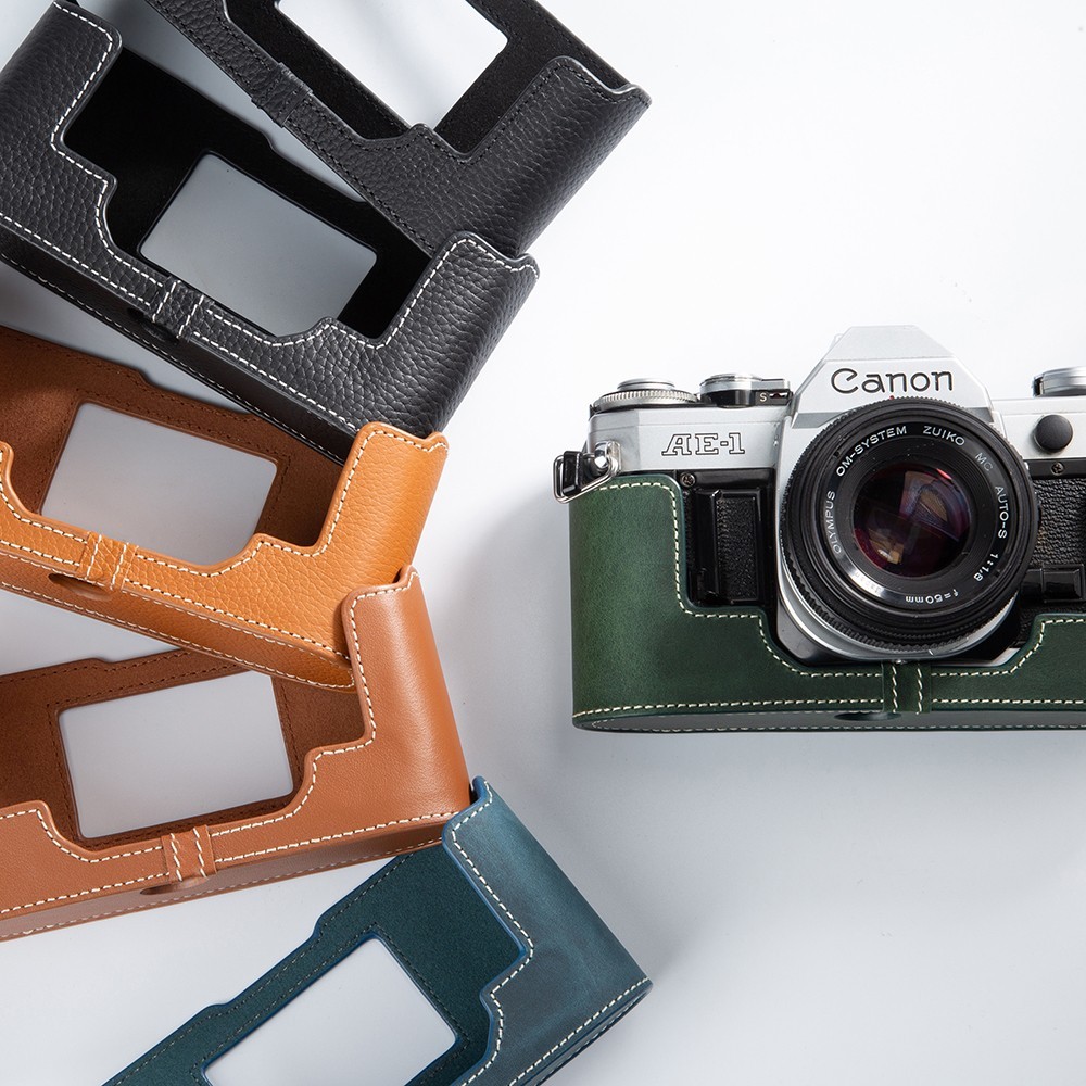 For Canon AE-1 AE-1P Camera collocation Real Leather Half Camera Case Bag Cover