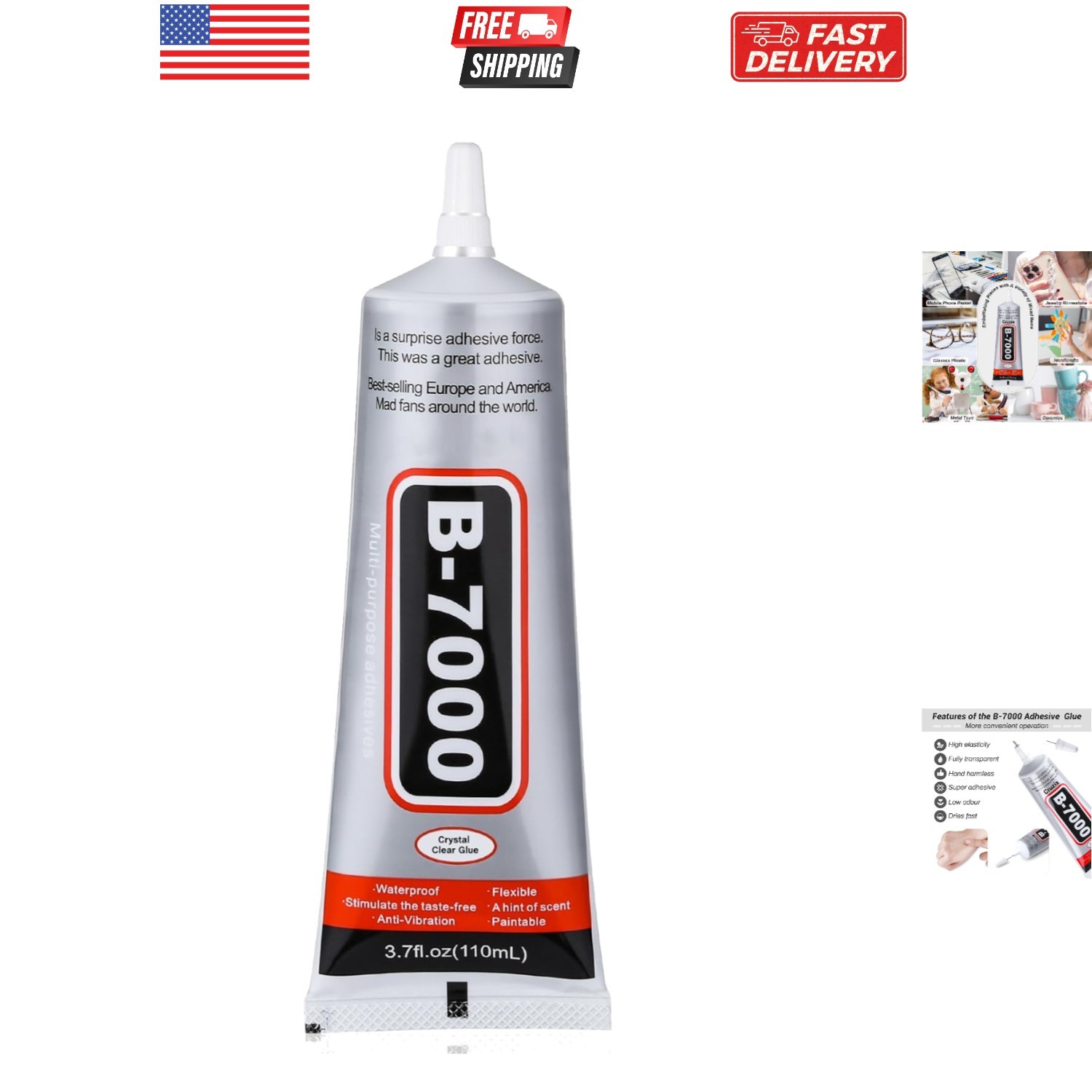 B7000 Jewelry Bead Glue for Jewelry Making, Crystal Clear Glue 3.7 fl oz B700...