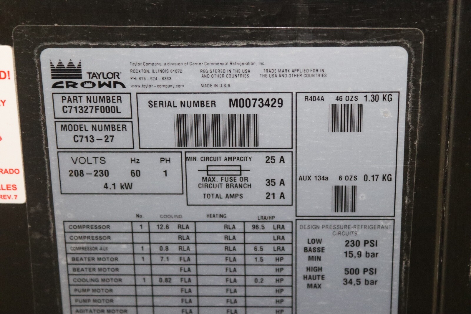 Taylor soft serve ice cream machine C713-27
